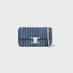 CELINE Chain Shoulder Bag Claude in Striped Denim | Celine Handbag (Blue)