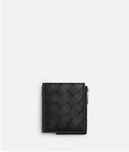 BOTTEGA VENETA Men's Intrecciato Bi-Fold Wallet With Zip | Bottega Veneta Men's Wallet (Black)