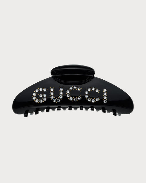 GUCCI 'GUCCI' Hair Clip with Crystals | 古驰 发夹 (Black)
