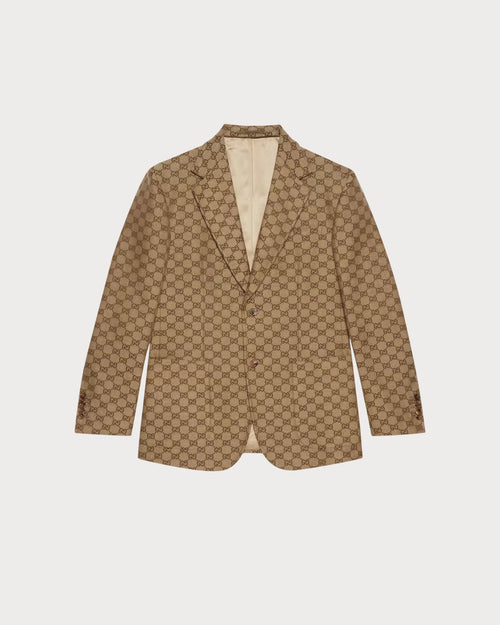 GUCCI Men's GG Linen Blend Canvas Formal Jacket | 古驰 男仕外套 (啡色)