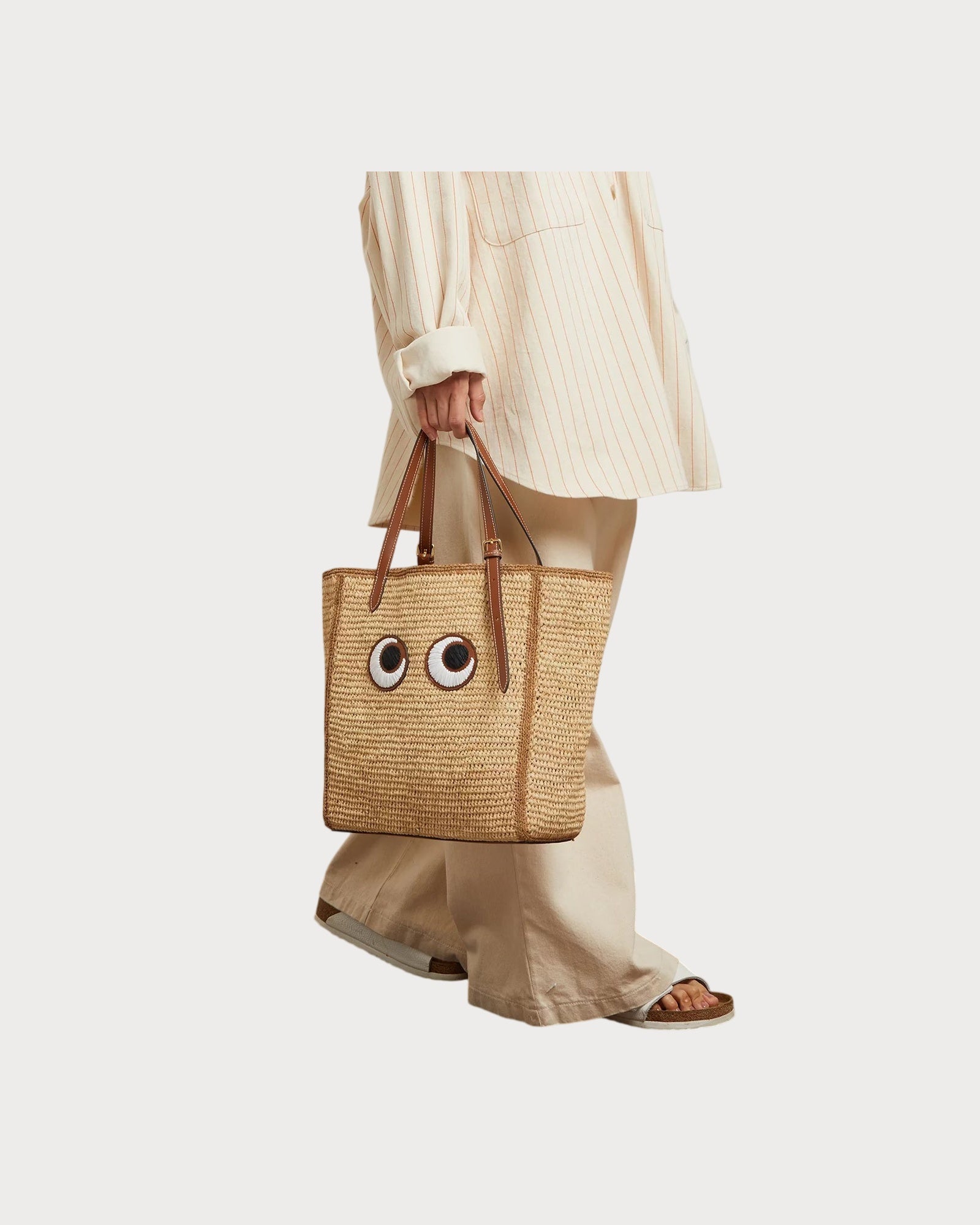 ANYA HINDMARCH N/S Raffia Eyes Tote(Small/Brown) | LONDONKELLY
