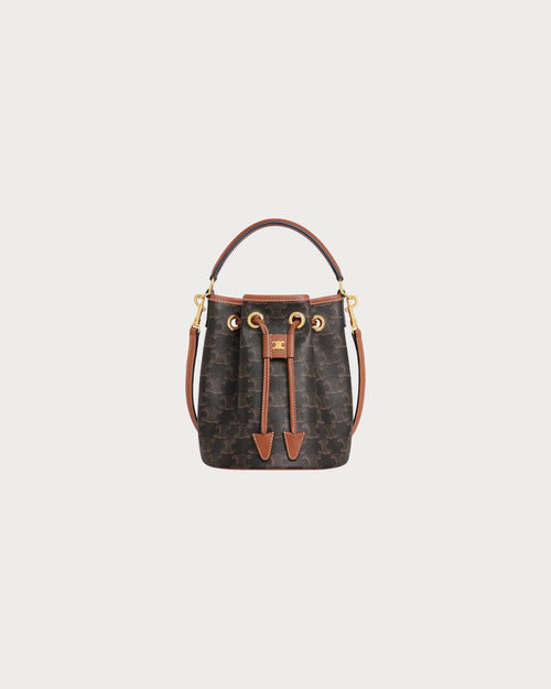 CELINE Teen Clara Bag in Triomphe Canvas and Calfskin | Celine Bucket Bag (Brown)