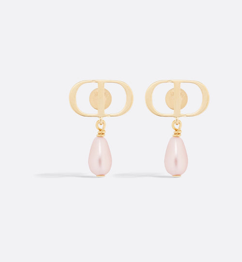 CHRISTIAN DIOR Petit CD Earrings Gold-Finish Metal and Iridescent Pink Resin Pearls | Dior Earrings (Pink)