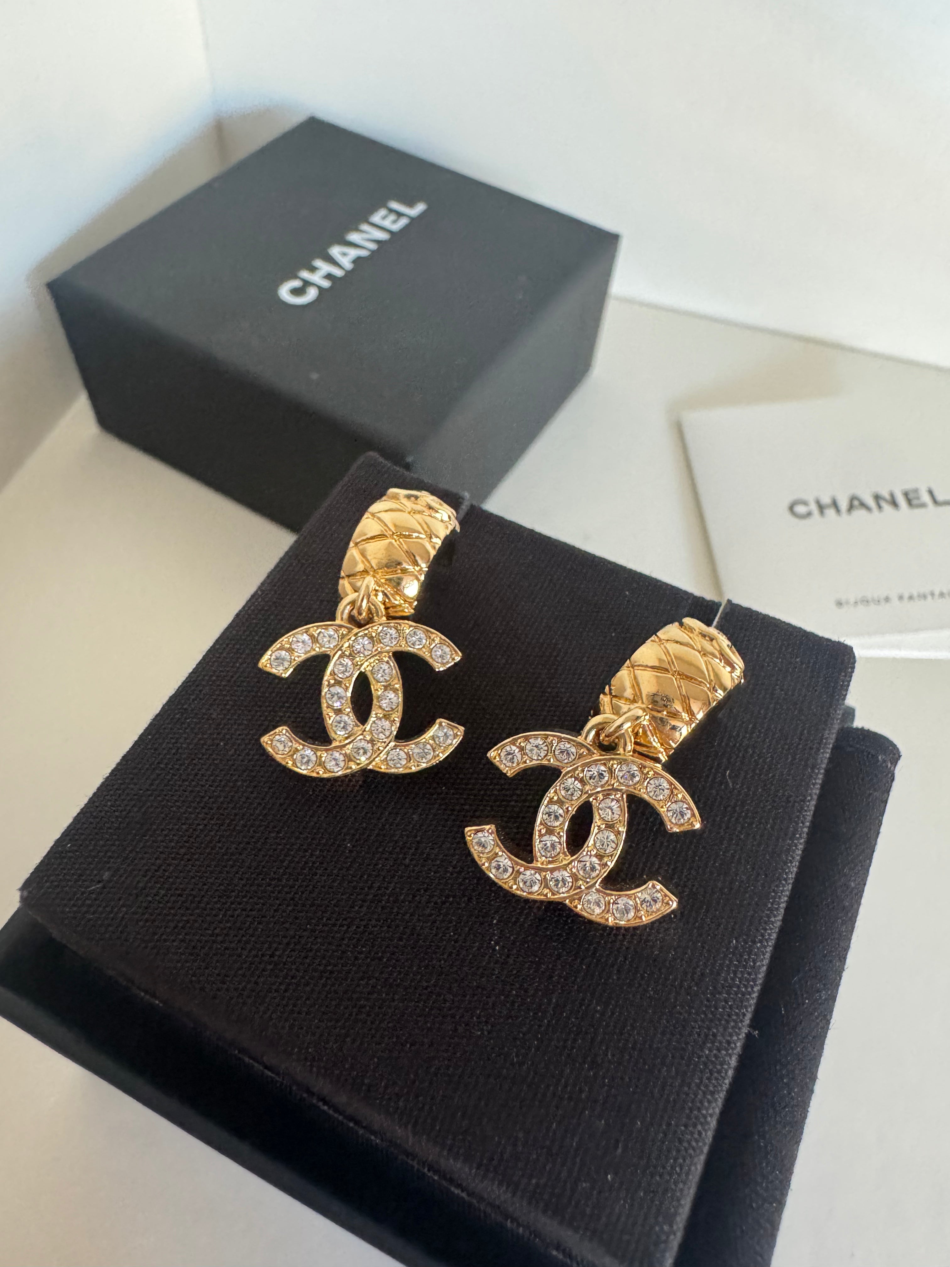 CHANEL 25C ABF095 Gold Crystal Earrings(Gold) | LONDONKELLY 