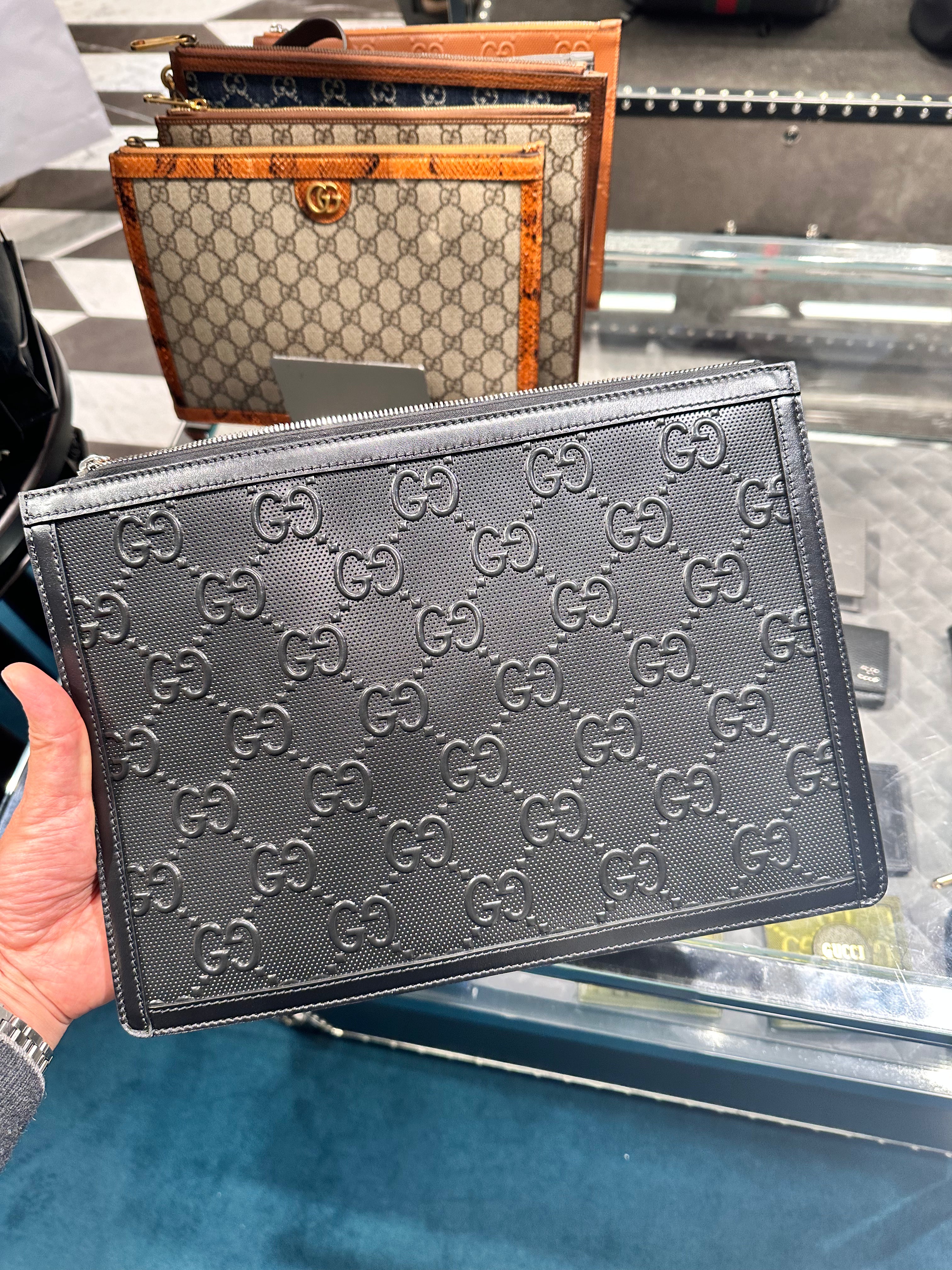 GUCCI Men's All Black Tennis 20 Pouch Gucci men's handbags (all