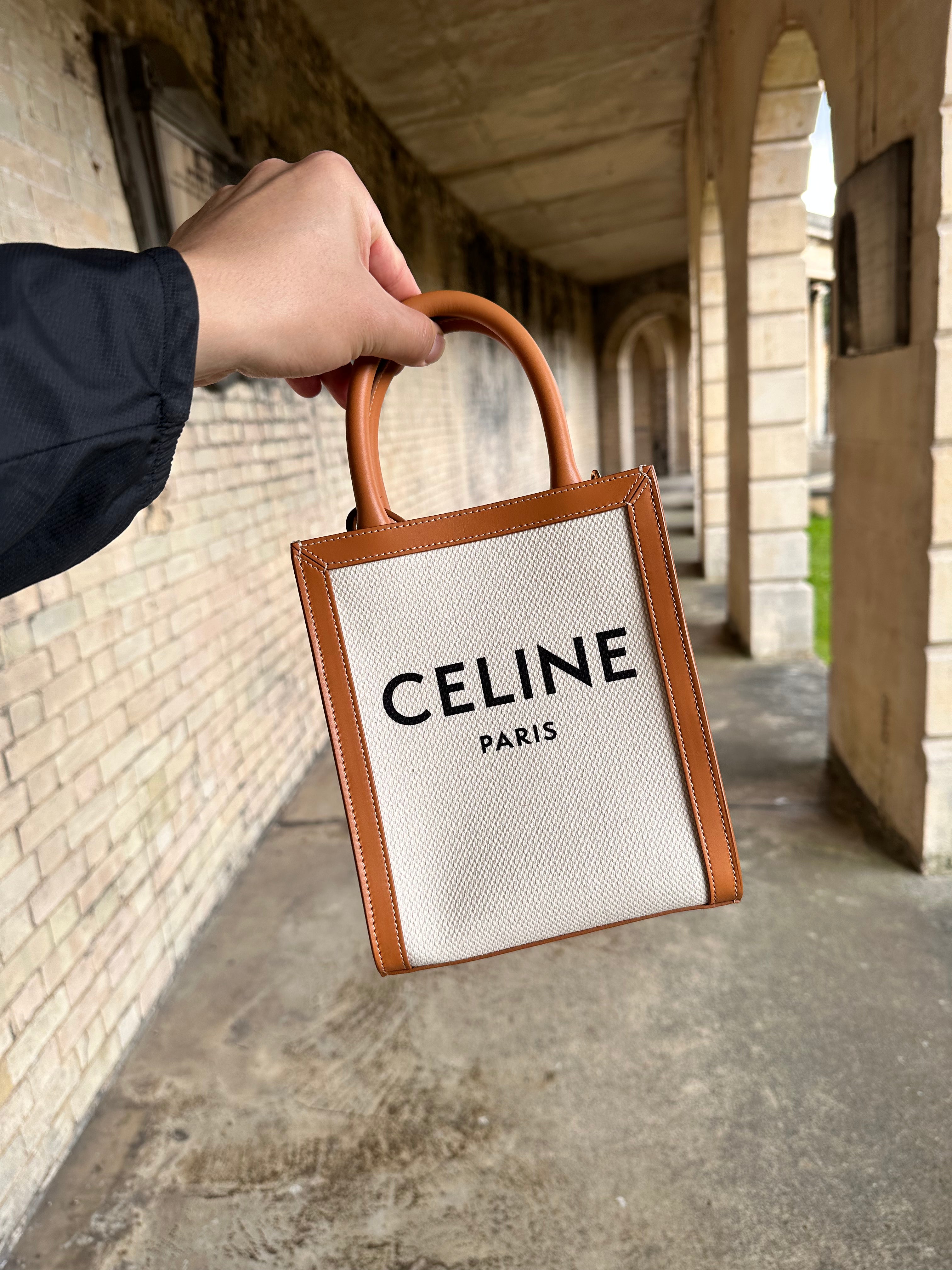 CELINE Textile Vertical Cabas Textile Calfskin Natural Tan(Mini 