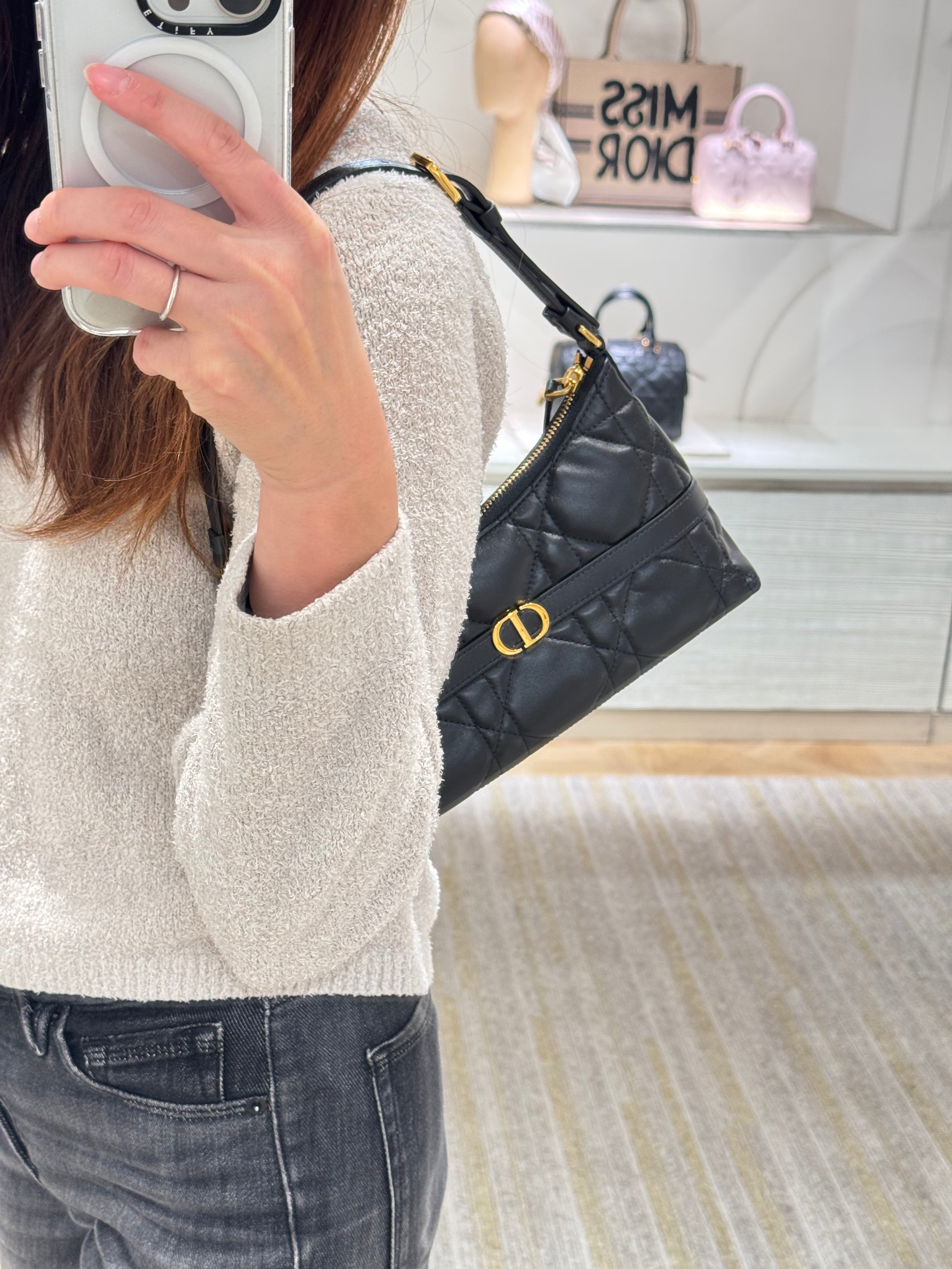 CHRISTIAN DIOR Miss Caro Hobo Shoulder Bag Lambskin(Mini/Black 