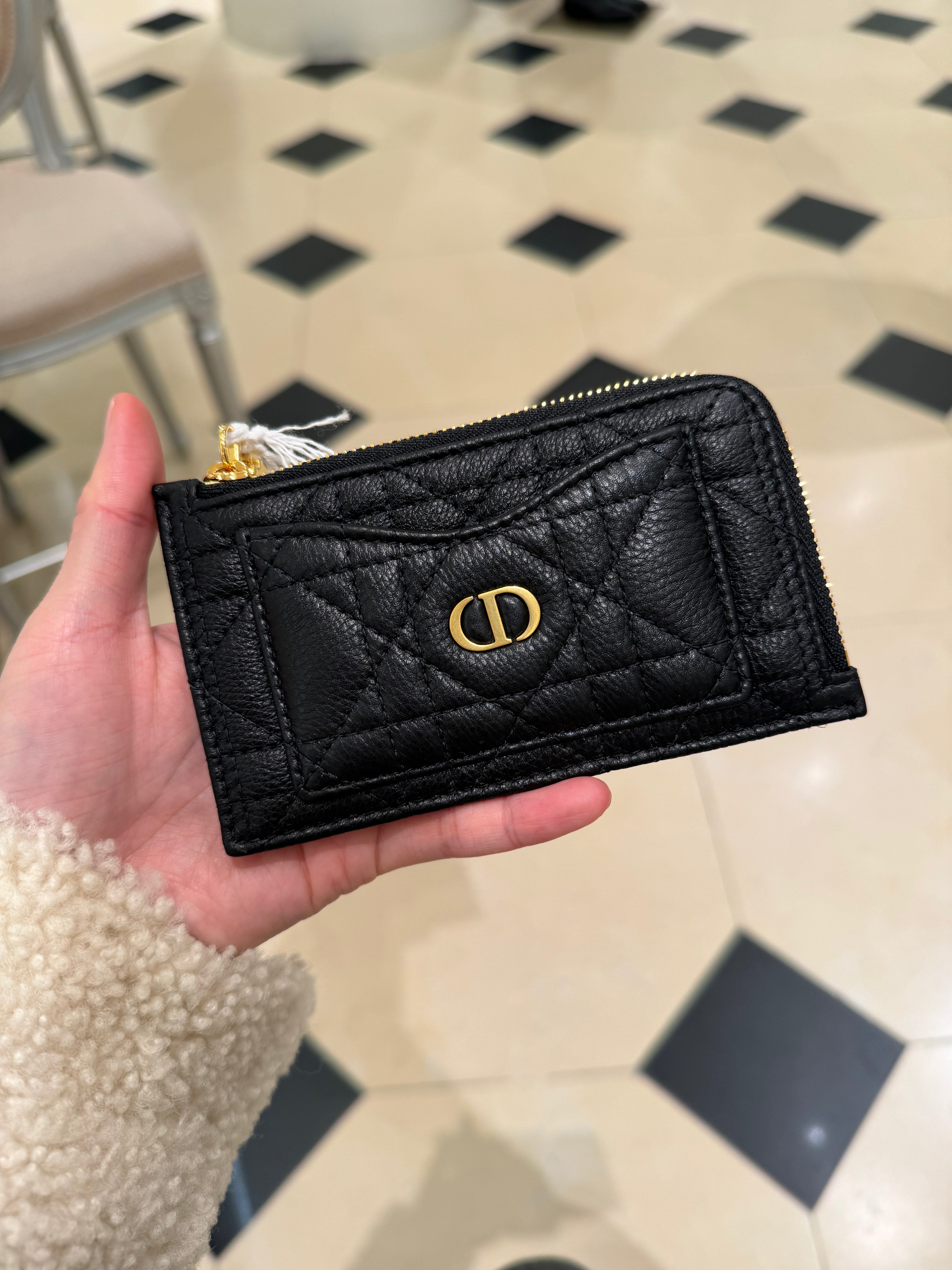 CHRISTIAN DIOR Caro Cosmos Zipped Card Holder Cowhide Leather(4