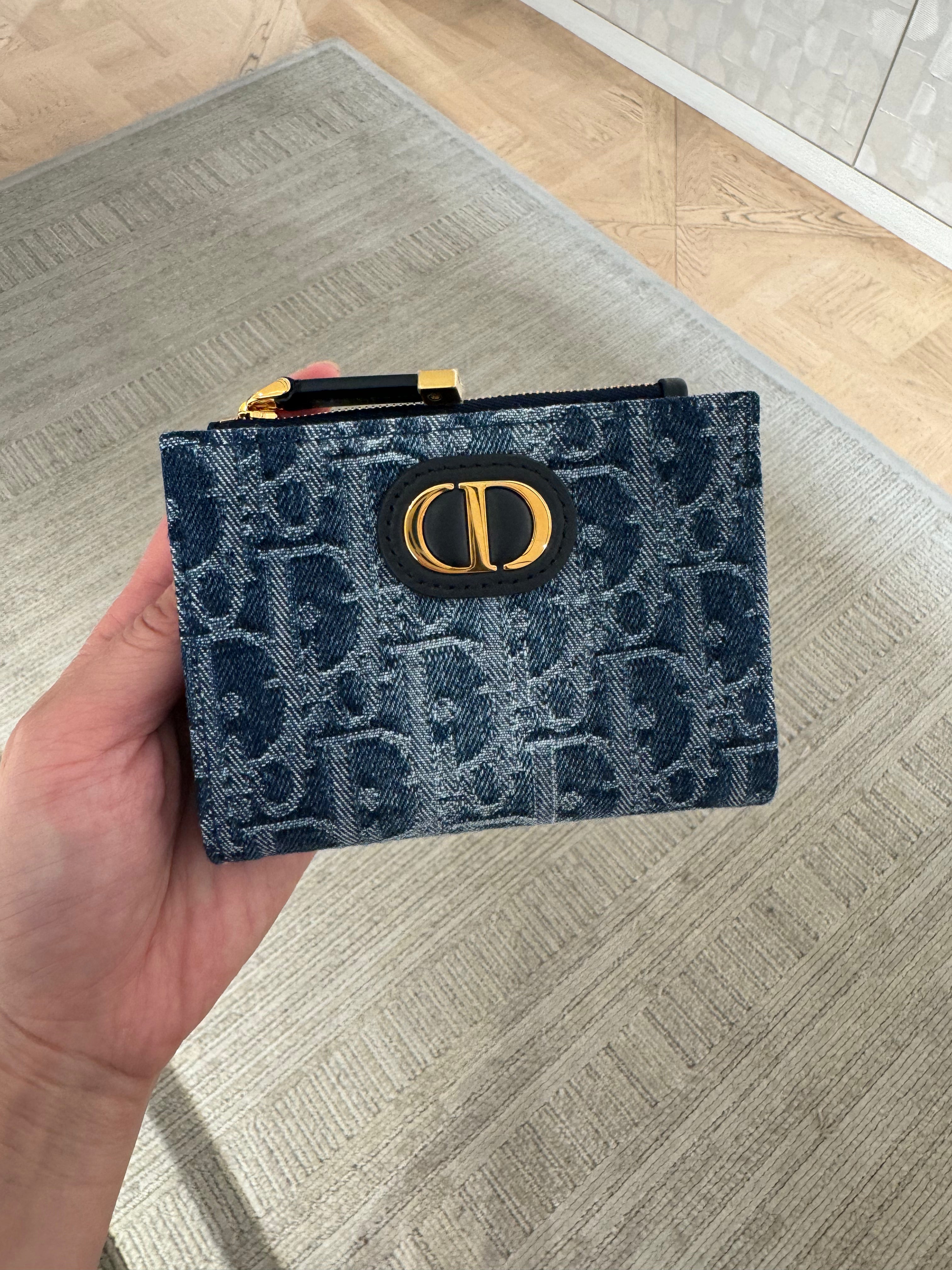 CHRISTIAN DIOR 30 Montaigne Dahlia Wallet Oblique Jacquard(Blue