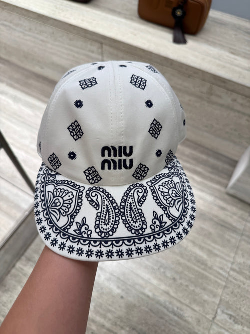 MIU MIU Printed Cotton Baseball Cap | Miu Miu Baseball Cap (Blue and White)
