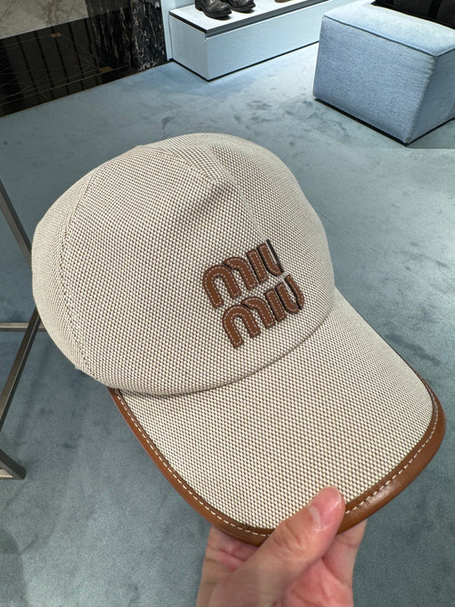 MIU MIU Canvas and Leather Baseball Cap | Miu Miu Baseball Cap (Beige)