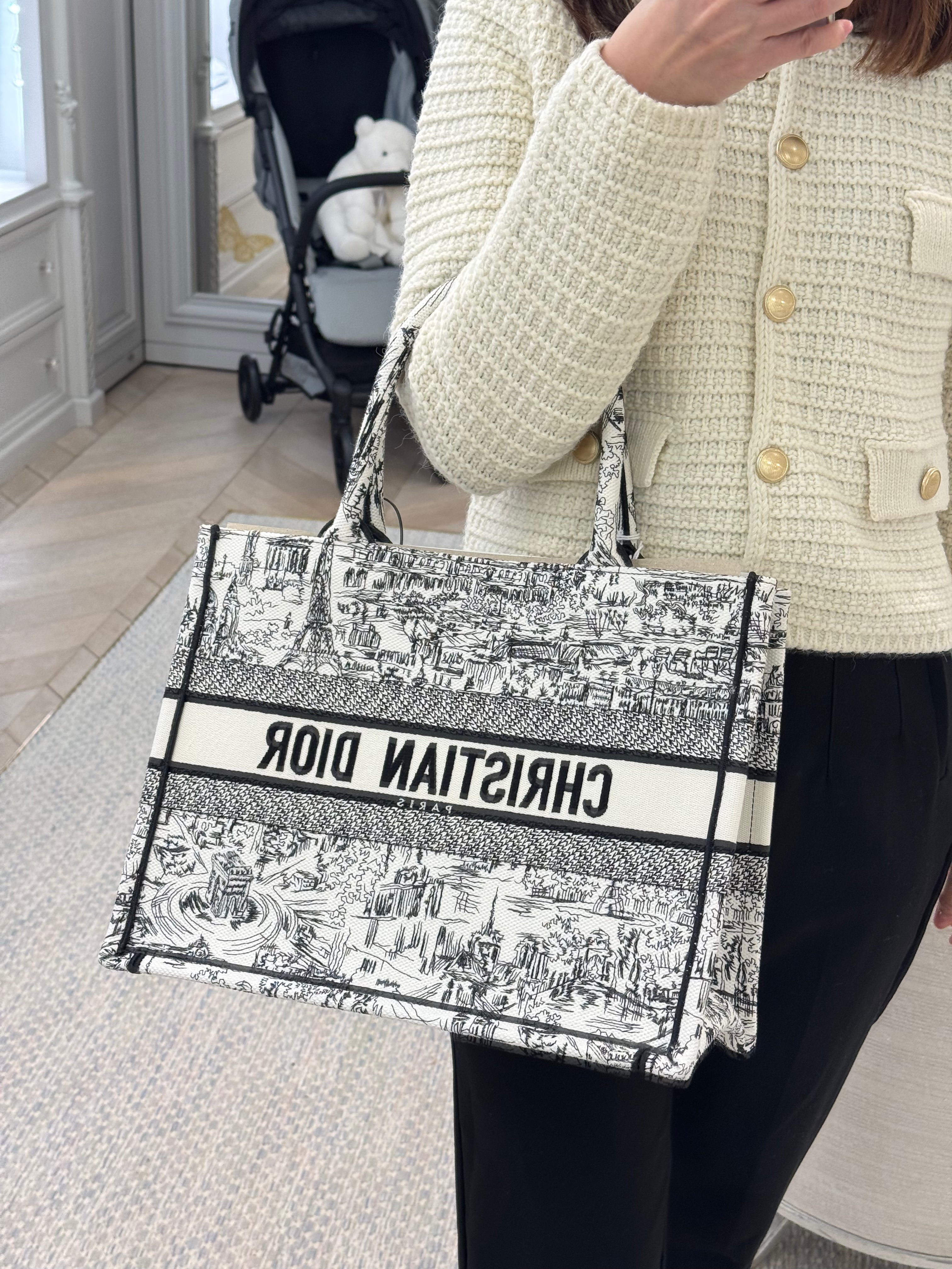 CHRISTIAN DIOR Dior Book Tote Oblique Embroidery Canvas(Medium