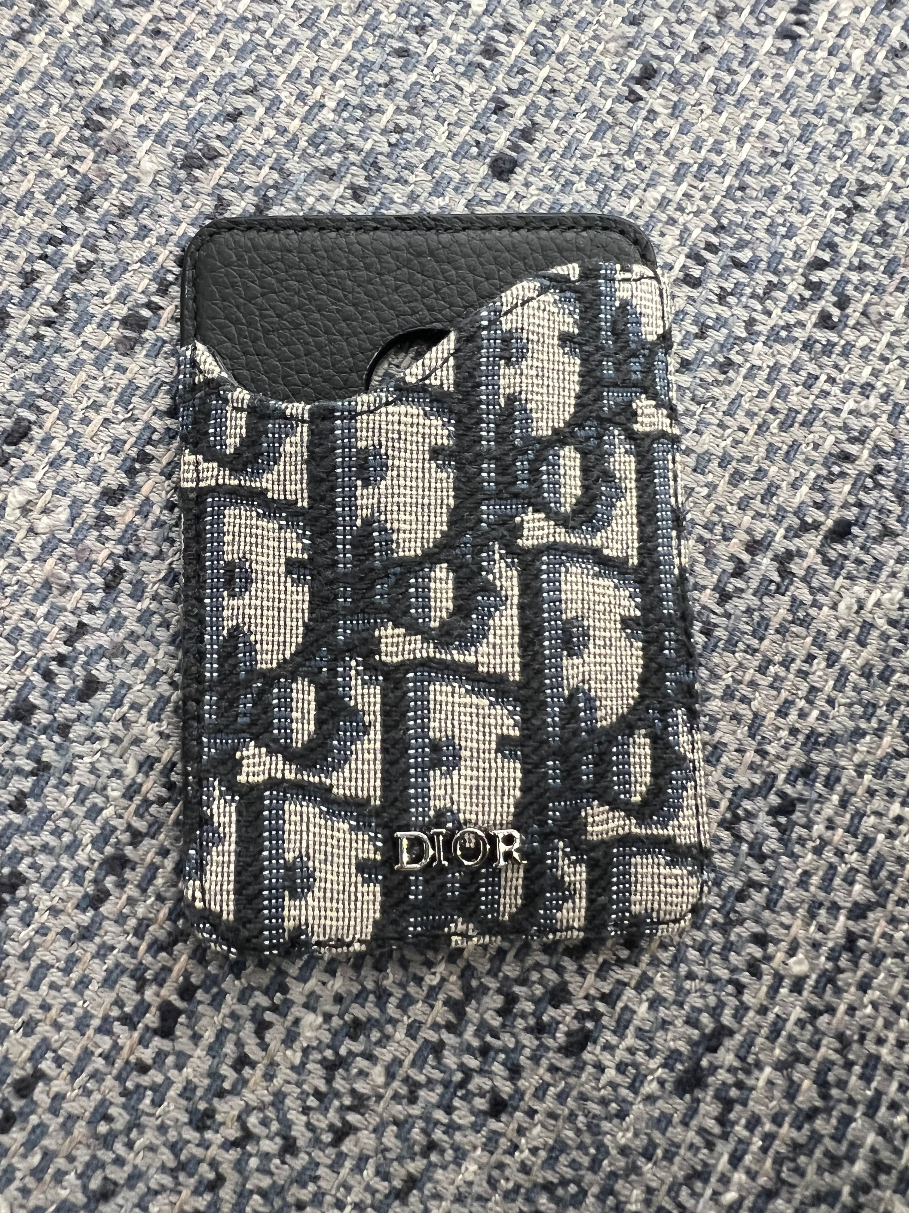 CHRISTIAN DIOR Saddle Magnetic Card Holder Oblique Jacquard(Blue 