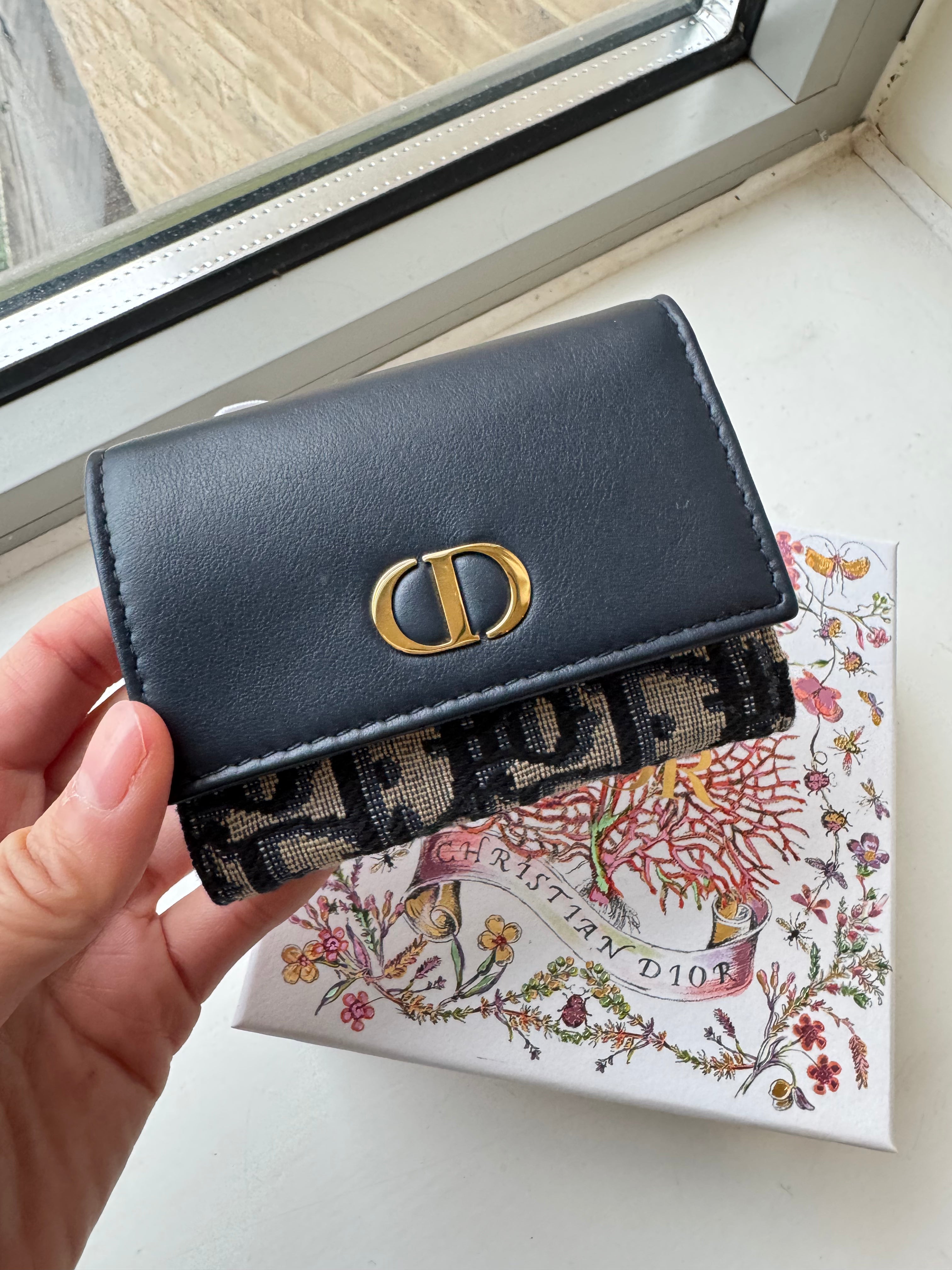 CHRISTIAN DIOR 30 Montaigne Trifold Wallet Oblique Jacquard(Blue