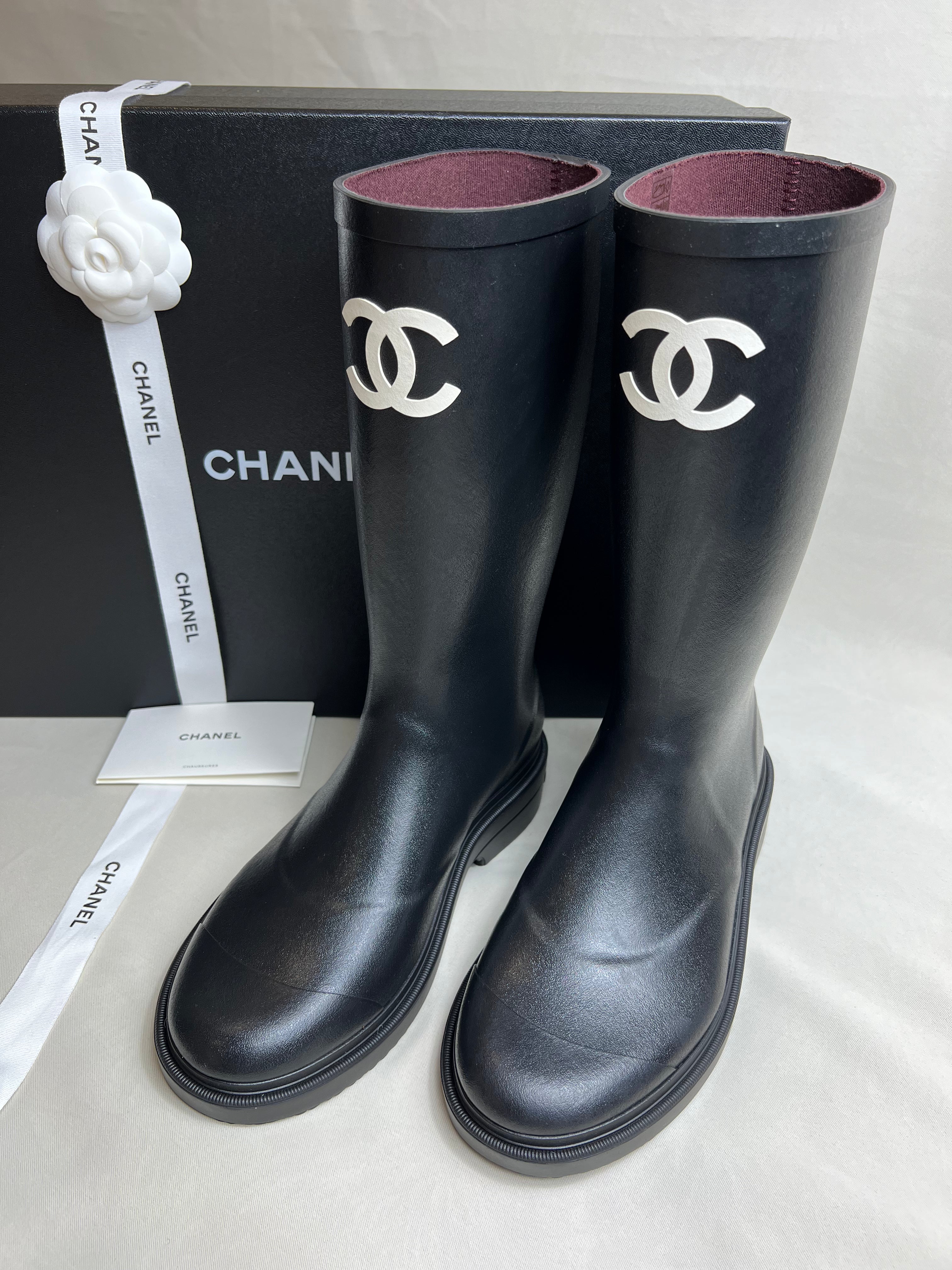 CHANEL G39620 Classic Caoutchouc Black Rainboots(Black