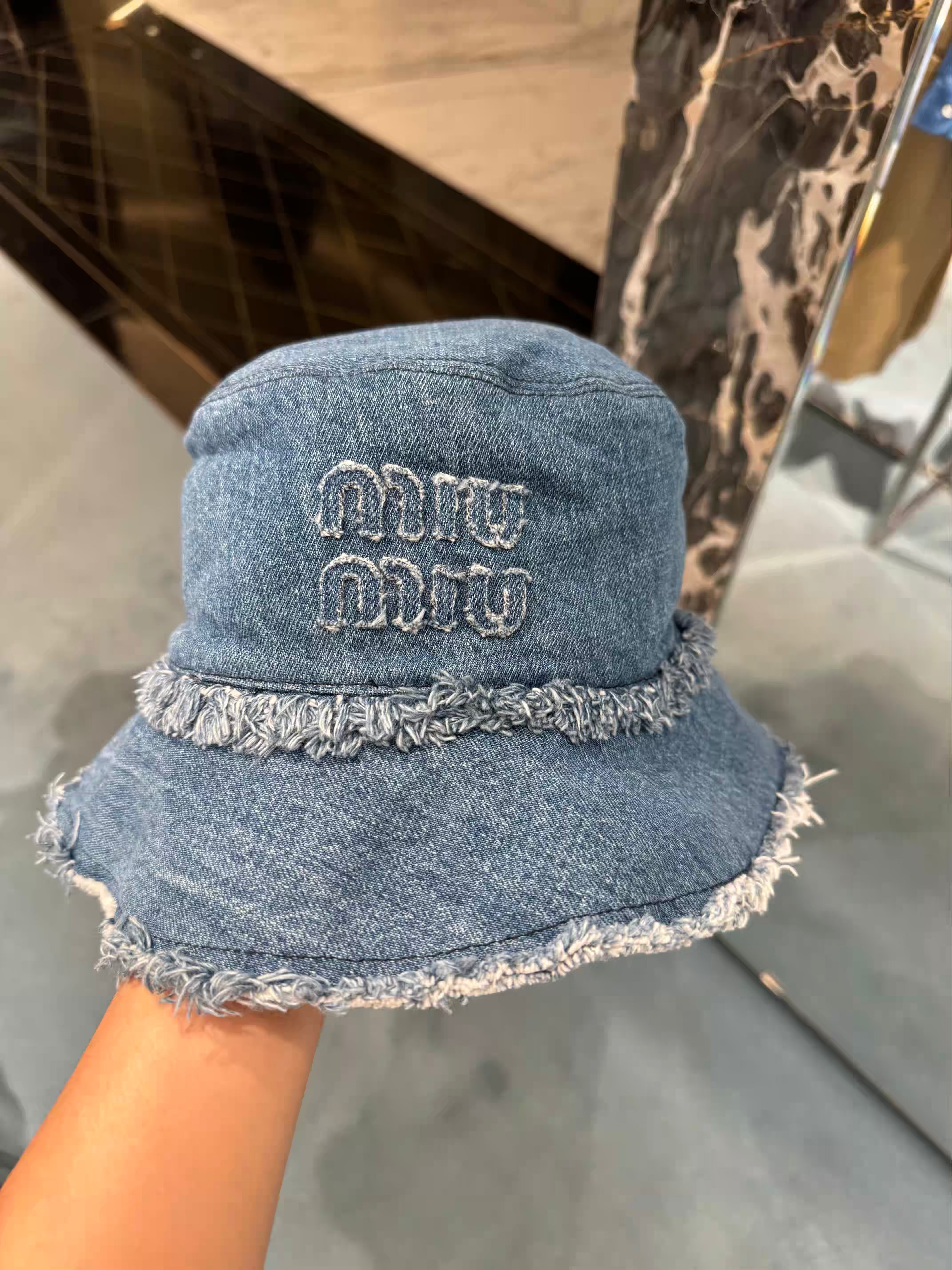 miu miu デニム バケットハット MIU MIU Denim Bucket Hat Navy(Blue) | LONDONKELLY – LONDONKELLY