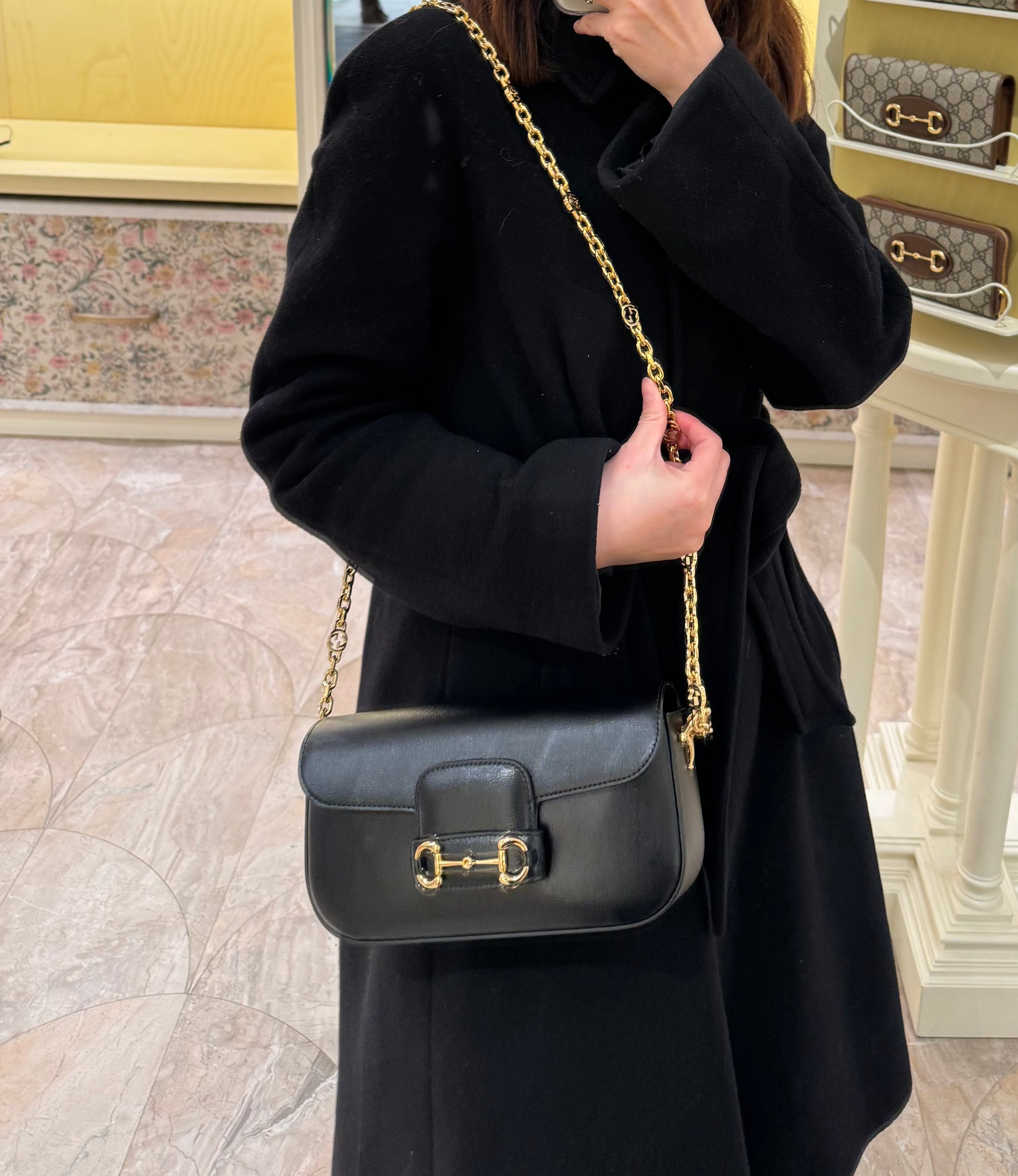 GUCCI Horsebit 1955 Shoulder Bag Suede(Small/Noir) | LONDONKELLY 