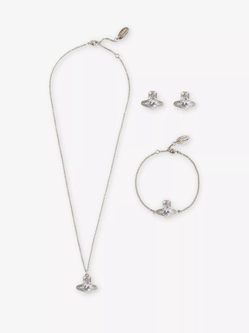 VIVIENNE WESTWOOD Ariella Brass and Cubic Zirconia Silver Bundle | 西太后 首飾一套 (銀色)