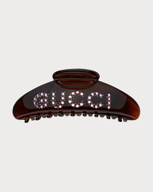 GUCCI 'GUCCI' Hair Clip with Crystals | 古驰 发夹 (Tortoiseshell)