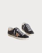 GOLDEN GOOSE Women’s Super-Star in black nappa leather with zebra-print pony skin star and beige leather heel tab(Noir)
