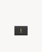 YSL SAINT LAURENT Cassandre Matelassé Flap Card Case in Grain De Poudre Leather | CASSANDRE MATELASSÉ Grain Embossed Leather Flap Card Holder (Black)