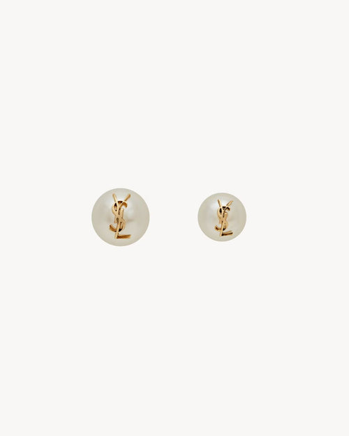 YSL SAINT LAURENT Cassandre Pearl Earrings In Metal | 聖羅蘭 耳環 (金色)