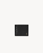 YSL SAINT LAURENT Men's Tiny Cassandre East/West Wallet In Crocodile-Embossed Leather | 圣罗兰 男士钱包 (黑色)