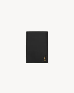 YSL SAINT LAURENT Men's Tiny Cassandre Passport Holder In Matte Leather | Saint Laurent Men's Passport Holder (Black)