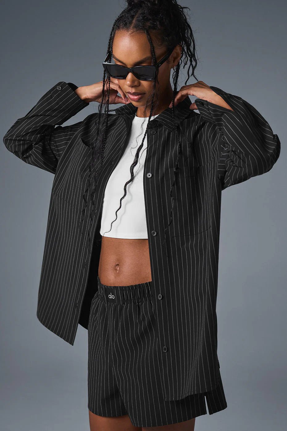 ALO Yoga Pinstripe Daylight Button Down Long Sleeve 尼龍長袖上衣 