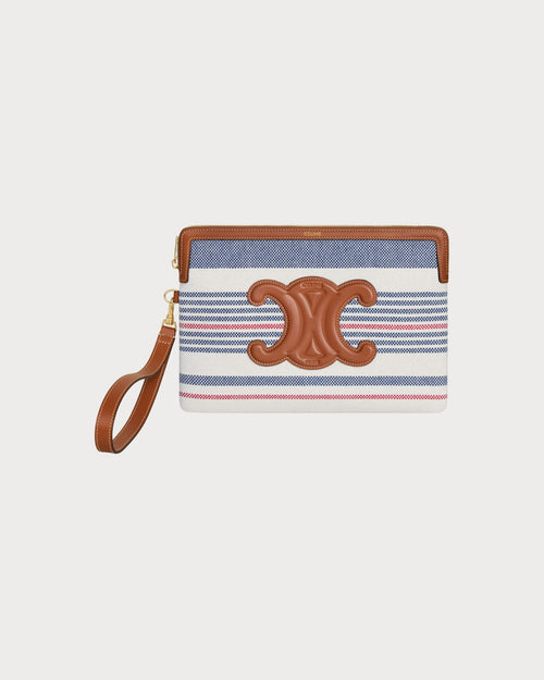 CELINE Small Pouch With Strap In Striped Textile And Calfskin | 赛琳 手袋 (蓝白色) - LondonKelly 英国名牌代购