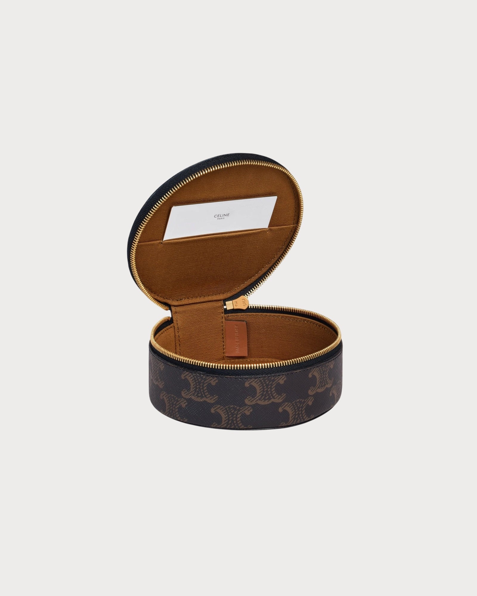 CELINE Zipped Round Case Triomphe Canvas(Tan) | LONDONKELLY