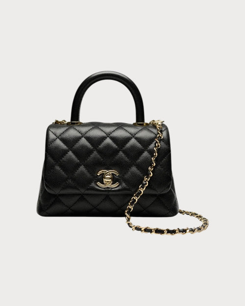 CHANEL AS2215 Classic Coco Handle Flap Bag Quilted Grained Calfskin(Mini/Black) - LONDONKELLY 英國名牌代購