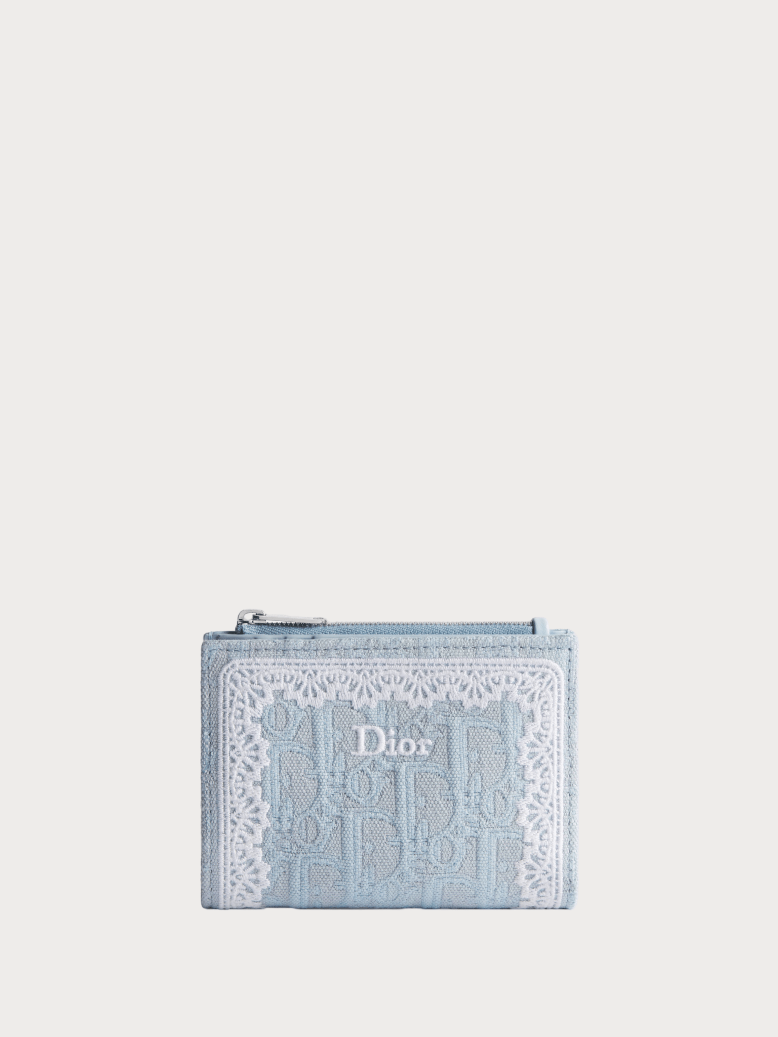CHRISTIAN DIOR Dior Oblique Dahlia 银包刺绣及白色蕾丝(天蓝色
