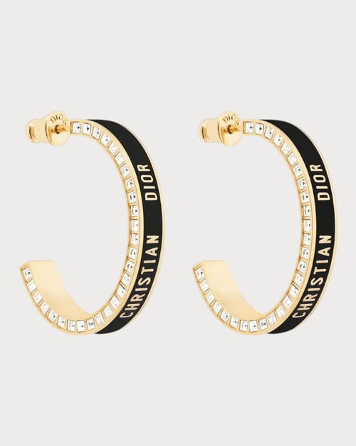 CHRISTIAN DIOR Large Dior Night Code Hoop Earrings Gold - Finish Metal, White Crystals | 迪奥 耳环 (多色) - LONDONKELLY 英国名牌代购