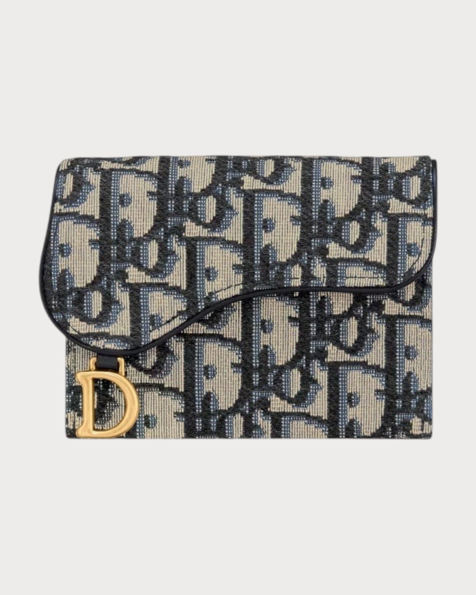 CHRISTIAN DIOR Saddle 5 Gusset Card Holder Oblique Jacquard(Blue