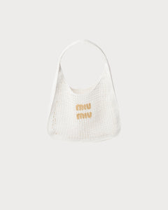 MIU MIU Woven Fabric Hobo Bag | 缪缪 草编袋 (White)