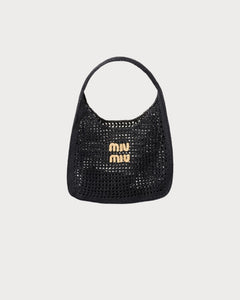 MIU MIU Woven Fabric Hobo Bag | 缪缪 草编袋 (Black)