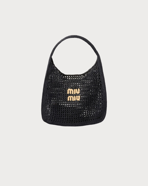 MIU MIU Woven Fabric Hobo Bag | 缪缪 草编袋 (Black)