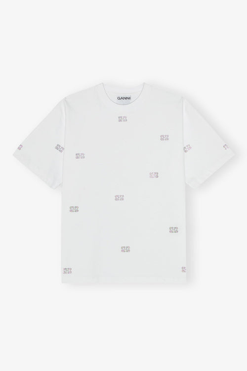 GANNI White Heavy Cotton Rhinestone T-shirt | 短袖上衣 (白色) - LondonKelly 英國名牌代購