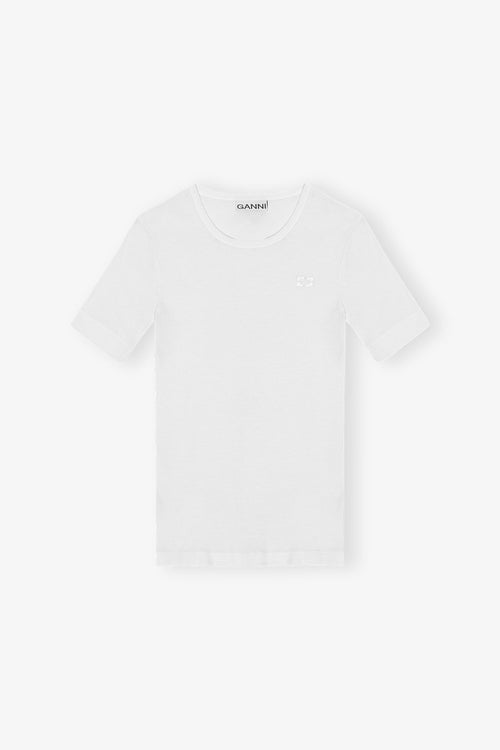 GANNI White Soft Cotton Rib Short Sleeve T-Shirt | 短袖上衣 (多色) - LondonKelly 英国名牌代购