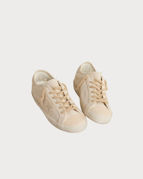 GOLDEN GOOSE Super - Star in canvas with embroidery and perforated mesh star | 黄金鹅 Super - Star 帆布款,搭配刺绣与镂空网布星星(米色) - LondonKelly 英国名牌代购