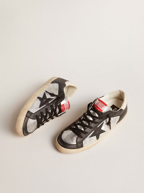 GOLDEN GOOSE Super - Star LTD in metallic leather with black leather star and inserts | 黃金鵝 Super - Star LTD 金屬皮革款,搭配黑色皮革星星與拼接(黑色) - LondonKelly 英國名牌代購