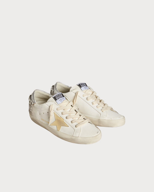 GOLDEN GOOSE Super - Star LTD with suede star and leather heel tab with crystals | 黄金鹅 Super - Star LTD 搭配麂皮星星与施华洛世奇水晶皮革后跟标签(白色) - LondonKelly 英国名牌代购