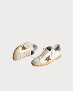 GOLDEN GOOSE Super - Star with a tan star and pink glitter heel tab | 金鹅 Super - Star 棕色星星搭配粉红亮片后跟(白色) - LondonKelly 英国名牌代购