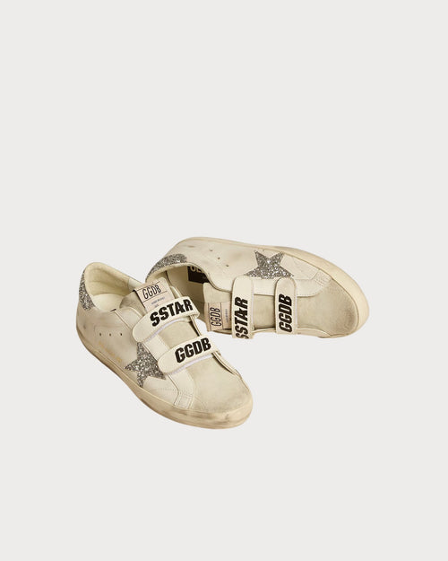 GOLDEN GOOSE Women’s Old School with silver glitter star and ice - gray suede tongue | 黄金鹅 女款 Old School 搭配银色亮片星星与冰灰色麂皮鞋舌(白色) - LondonKelly 英国名牌代购