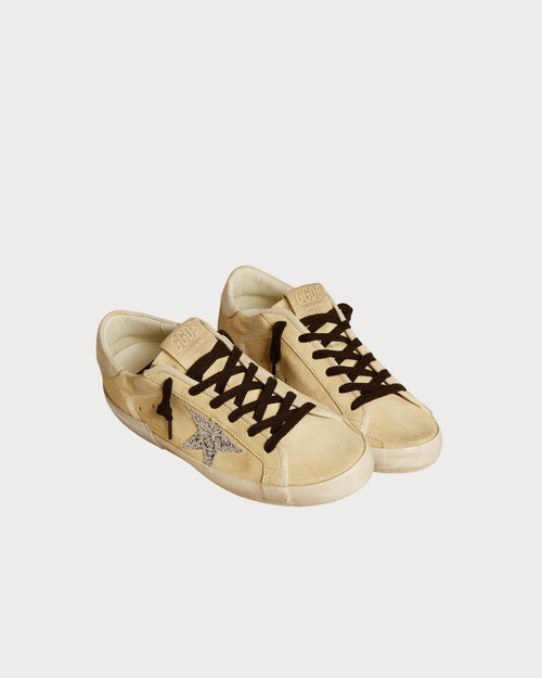 GOLDEN GOOSE Women's Super - Star LTD in suede with glitter star and leather heel tab | 黄金鹅 女款 Super - Star LTD 采用麂皮材质,搭配亮片星星与皮革后跟(米色) - LondonKelly 英国名牌代购