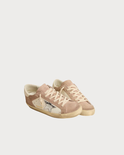 GOLDEN GOOSE Women’s Super - Star sneakers in pink suede with silver metallic leather star | 黄金鹅 女款 Super - Star 粉色麂皮球鞋,搭配银色金属皮革星星(粉色与米色) - LondonKelly 英国名牌代购