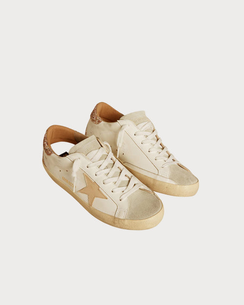 GOLDEN GOOSE Women's Super - Star with nude leather star and gold glitter heel tab | 黄金鹅 女款 Super - Star 搭配裸色皮革星星与金色亮片后跟标签(白色) - LondonKelly 英国名牌代购