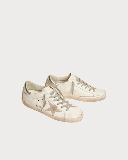 GOLDEN GOOSE Women's Super - Star with silver heel tab and metal stud lettering | 黄金鹅 女款 Super - Star 搭配银色后跟标签与金属铆钉字母(白色) - LondonKelly 英国名牌代购