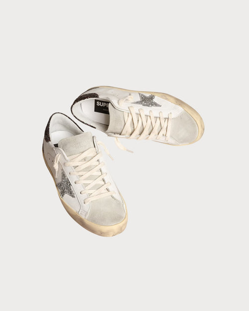 GOLDEN GOOSE Women's Super - Star with silver star and brown glitter heel tab | 黄金鹅 女款 Super - Star 搭配银色星星与棕色亮片后跟标签(白色) - LondonKelly 英国名牌代购
